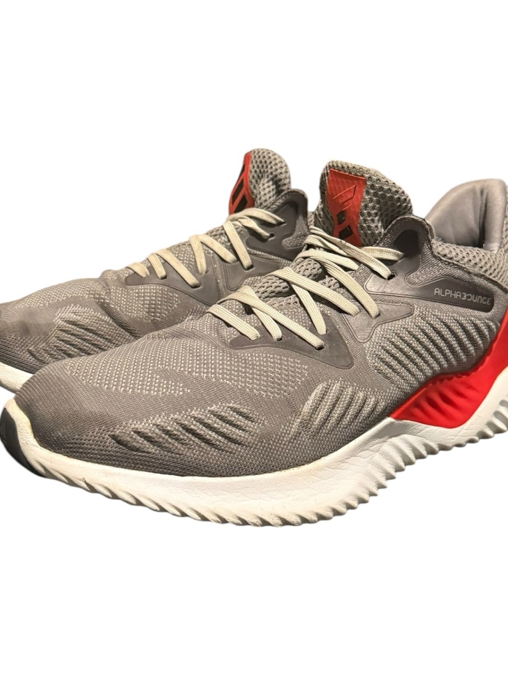 Adidas Alphabounce Men's Gray Athletic Swim-Style Sneakers with Red Accent 10.5